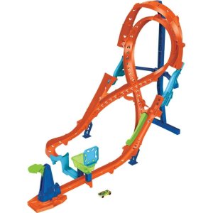 Hot Wheels Racing Loops Raceway Action Vertical-8 Jump Foldaway Portable Track Set with 1:64 Scale